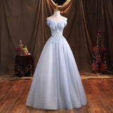 DERMEARNE Customized Light Blue Ball Gown Women Evening Dresses Appliques Prom Birthday Party Gowns Formal Occasion robes de soirée