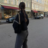 Black Basic Sweater Women Harajuku Patchwork Turtleneck Korean Fashion Knit Pullover Oversized Autumn Casual Design