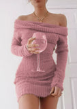Sexy French Knitted Long Sleeve Pink Y2k Vintage Winter Clothes Slim Knitwear Vestido Off Shoulder Women Sweater Bodycon Dress