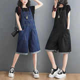 Summer Denim Straps Shorts Jeans Overalls Women Korean Wide Leg Jumpsuits Female Suspender Rompers Casual Conjoined Fifth Pants