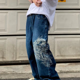 Baggy Jeans Dragon Pattern Embroidery Y2k Jeans Skateboard Hip Hop Straight Trousers for Men and Women Retro Harajuku Streetwear