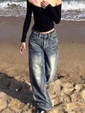 Vintage Y2k Blue Jeans Women Baggy Washed Wide Leg Jeans Female Streetwear Harajuku Korean Fashion Denim Trousers Grunge