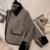 Women's New Autumn And Winter Plush Thickened Suit Coat Short Fashion Loose Versatile Grey Splice Casual Female Blazers