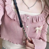 Kawail Cropped Knitted Cardigan Bow Slim Sweater Japanese Fashion Women's Aesthetic Knitwear Spring Cute Sweet Preppy