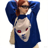 DERMEARNE Harajuku Hip Hop Street Trend New Knitted Embroidered Sweater Men's Gothic Loose Print Autumn