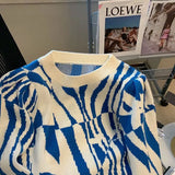 Fashion Korean Female Contrast Color Round Neck Sweaters Autumn Winter Fashion Long Sleeve Knitted Pullovers Women's Clothing