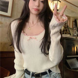 Elegant Sweet Sweaters Women Lace Bow Kawaii Knitted Pullovers Korean Style Long Sleeve Cute Fashion Aesthetics Jumpers