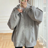 Hoodies Sweatshirt Women Cotton Loose Fashion Zipper Long-Sleeved Outwear Korean Solid Sport Harajuku Y2K Female Jacket