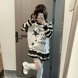 Fashion New Star Letter Stripe Graphic Y2K Sweater Autumn Long Sleeve Women's Vintage Punk Harajuku Knitwear Girls Gothic Tops