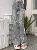 2024 Woman Korean High Waist Narrow Jeans Lady High Street Slim Fit Denim Flare Pants Female Blue Fashion Bell Bottom Trousers