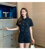 Summer Cargo Women Short Sets Korean Style Fashion Elegant New In Matching Sets Casual 2 Piece Sets Women's Suit Outfit
