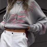 Wasteland Style Fashion Contrast Hole Sweater Women Woolen Knitted Loose Baggy Casual Hottie Crew Neck Pullovers Streetwear
