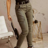 DERMEARNE 2025 New Fashion Cotton Solid Pants Women Sexy Women Pants Casual Green Pocket Belt Trousers Women Blusas