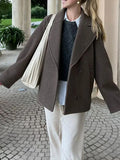 Dermearne Fashion Woolen Short Coats Women Thick Lapel Double Breasted Long Sleeve Pocket Blazer Jackets Female Autumn Lady Outwear