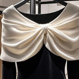 DERMEARNE Spring Autumn Round Neck Long Sleeve Fashion T-Shirts Women High Street Bow Patchwork Pullovers Elegant Vintage All-match Tops