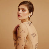 DERMEARNE Sexy tight-fitting one-piece Top Women Long-Sleeved Bodysuits O-Neck Basic Party Wear Print Summer Wild Slim Bodysuits