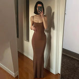 DERMEARNE Satin Slip Sleeveless Backless Maxi Dress Women 2025 Y2K Summer Bodycon Elegant Sexy Outfits Ladies Birthday Party Club Sundress