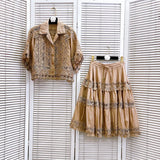 DERMEARNE Luxury Hollow Out Dress Two Piece Set Women's 2025 Summer Holiday Embroidered Lace Jackets White Tops Pleated Short Skirts Suits