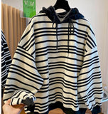 DERMEARNE Oversized Hoodies Women Fashion Stripe Design Hoodie Casual Loose Hooded Coats Spring Autumn Trendy Pullover Tops Y2k Clothes