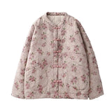 DERMEARNE New Chinese Style Retro Buttoned Cotton Clothing For Women In Winter 2025 Artistic Printing Loose Quilted Jacket Warmth Top A343