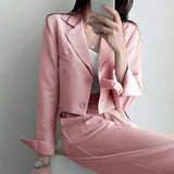 Dermearne Blazer Fashion Casual Solid Elegant High Waist Pants Sets Single-breasted Loose Temperament Two Piece Sets Womens Outifits