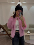 Lady Chic Round Neck Mohair Cardigan Casual Loose Single Breasted Long Sleeve Sweater 2024 Women Elegant Office Commute Knitwear