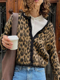 Tossy Female Leopard Cardigan Sweater Fashion Printed Contrast Loose Long Sleeve Commute Cropped Coat Women's Autumn Cardigan