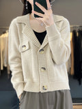 Fashionable slimming and stylish lapel, 100% pure wool cardigan, women's 2024 spring new external short sweater jacket