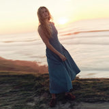 DERMEARNE Casual Round Neck Lace Up Backless Denim Dress Sleeveless High Waist Loose Zipper Robe Summer High Street Sexy Solid Clothing