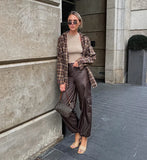 DERMEARNE Spring Autumn Vintage Plaid Checkered Shirt Women's Long Sleeve Blouse Loose Single Breasted Casual Shirt