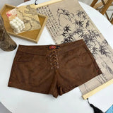 DERMEARNE American Maillard Low Waist Strappy Shorts Y2k Spring and Summer Sexy Hottie Tight Fitting Design Personalized Casual Shorts