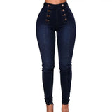 DERMEARNE Women High Waist Pencil Jeans Double-breasted Button Fly Denim Pants Skinny Hip Lifting Long Trousers Lady Sexy Bodycon Jeans