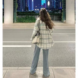 XEJ Plaid Shirt Elegant and Youth Woman Blouses Camisa Denim Women's Shirt 2023 New Blouse Korean Style Women's Clothing Spring