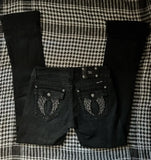 DERMEARNE Y2k American Pocket Embroidered Sequin Jeans Harajuku Retro Blue Loose Jeans New Fashionable High Waisted Slim Fit Flared Pants