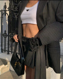 Spring Summer New Striped SKirt Fashion Gentle Sexy High Waist Floral Bag Hip Skirts Temperament Chic Women Clothes