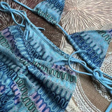 DERMEARNE Knitbikini Set Of Three Sexy Striped Swimwear Middle Age Polyester Fiber Beach Style Printed Knitted Bikini