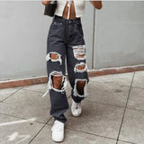 DERMEARNE Ripped Vintage Woman's Jeans Distressed  Streetwear Hole Hip Hop High Waist Pants Fashion Straight Denim Trousers Summer Jean