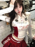 America Sexy Spicy Girl 2 Piece Sets Women Lace-up Vintage Crop Tops + Red Y2k Chic Mini Skirt Female Lace Elegant Set Autumn