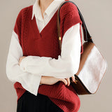 Women's Korean Knitted Sweater Casual Vest Elegant V Neck Waistcoat Sleeveless Loose Pullover Female Autumn Winter Jumper Tops