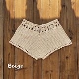 DERMEARNE Summer Women's Crochet Cutout Swim Shorts Bathing Suit Bottoms Beach Style Drawstring Beach Board Shorts Swim Trunks
