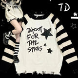 Fashion New Star Letter Stripe Graphic Y2K Sweater Autumn Long Sleeve Women's Vintage Punk Harajuku Knitwear Girls Gothic Tops