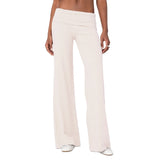 DERMEARNE Casual Wide Leg Sweatpants for Women Fold Over Low Rise Flare Yoga Lounge Pants Back to School Clothes for Teen Girls Outfits