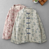 DERMEARNE New Chinese Style Retro Buttoned Cotton Clothing For Women In Winter 2025 Artistic Printing Loose Quilted Jacket Warmth Top A343