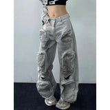 Vintage Baggy Cargo Jeans Women Y2k America Retro Hip Hop Oversized Ripped Denim Pants Trashy Grunge Aesthetic Trousers