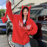 With Zipper Hoodies Sweatshirts for Women Full Zip Up Female Clothes Orint on Coat Loose Graphic Baggy Hooded Nice Color M Tops