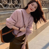 Lucyever Lazy Style Twist Sweater for Women Autumn Winter Thick Warm Loose Knitted Pullover Vintage Streetwear Knit Jumper Tops