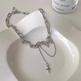 New Trendy Hip Hop Multi-layer Layer Butterfly Pendant Double Metal Chain Heart Necklace for Women Punk Cool Guy Jewelry