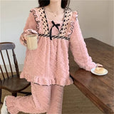 New Autumn and Winter Coral Velvet Pajamas Women's Sets Thicken Plush Cartoon Flannel Home Wear Suit Two-Piece Suit Student
