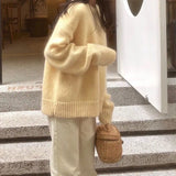 Autumn and Winter New Loose Knitted Pullover Yellow Sweater Women's Round Neck Solid Color Top Winter Clothes Women