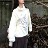 White Harajuku Turtleneck Sweaters Woman Oversize Korean Style Vintage Cozy Jerseys Cute Casual Goth Pullovers Autumn